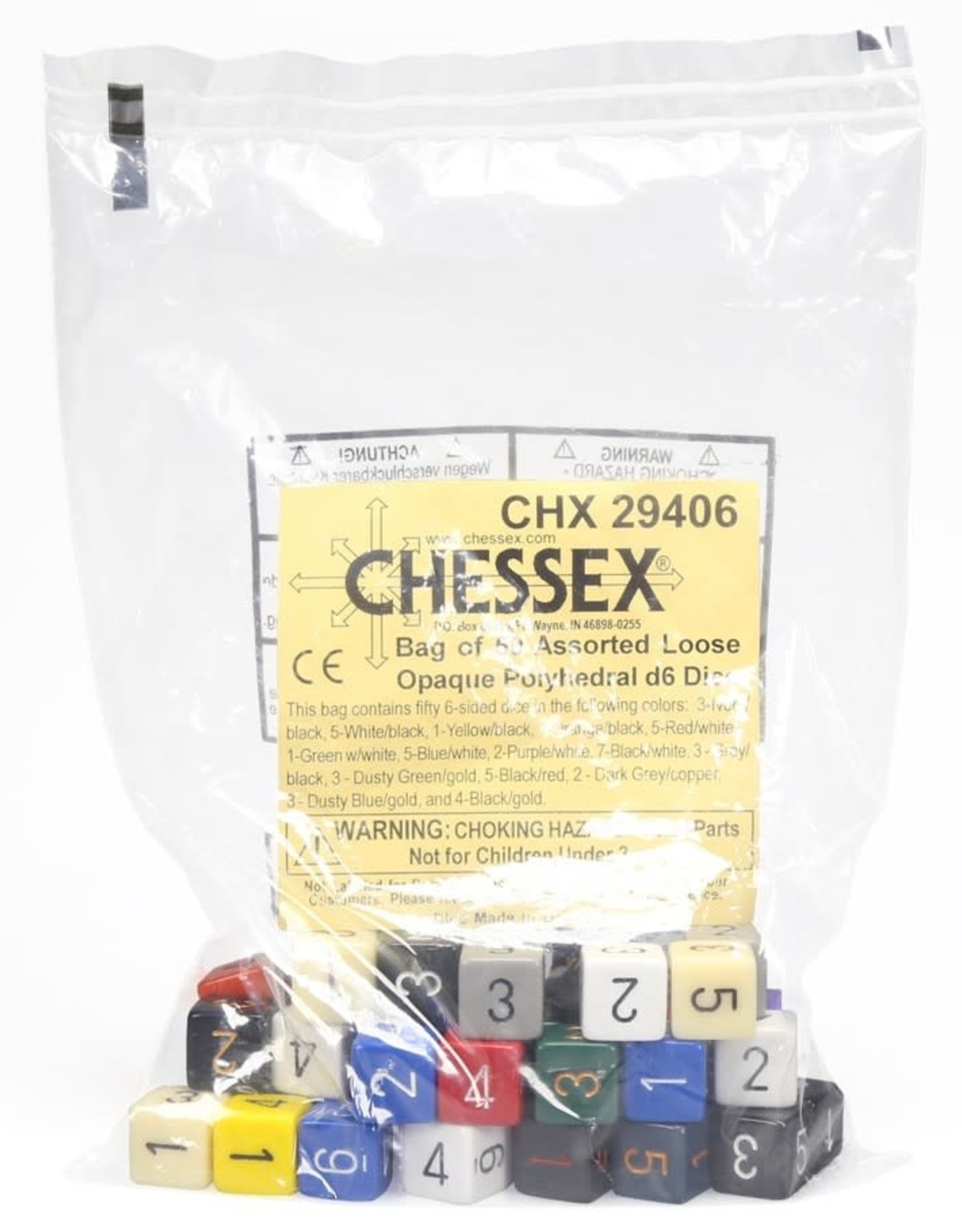 Chessex Assorted D6 Dice: Bag of Opaque Dice (50)