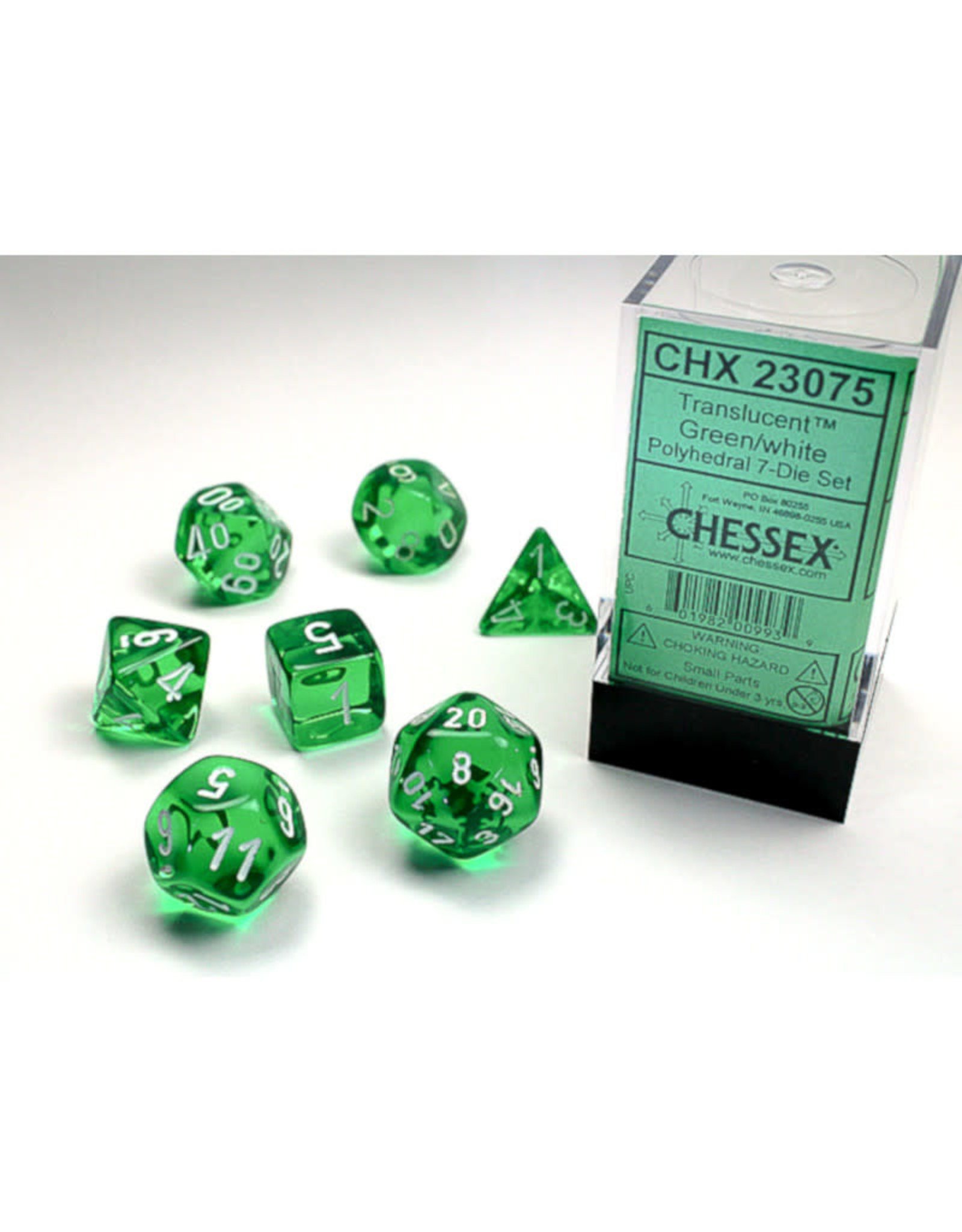 kalkoen Kreta kristal Polyhedral Dice Set: Translucent Green/White (7) - Game Night Games