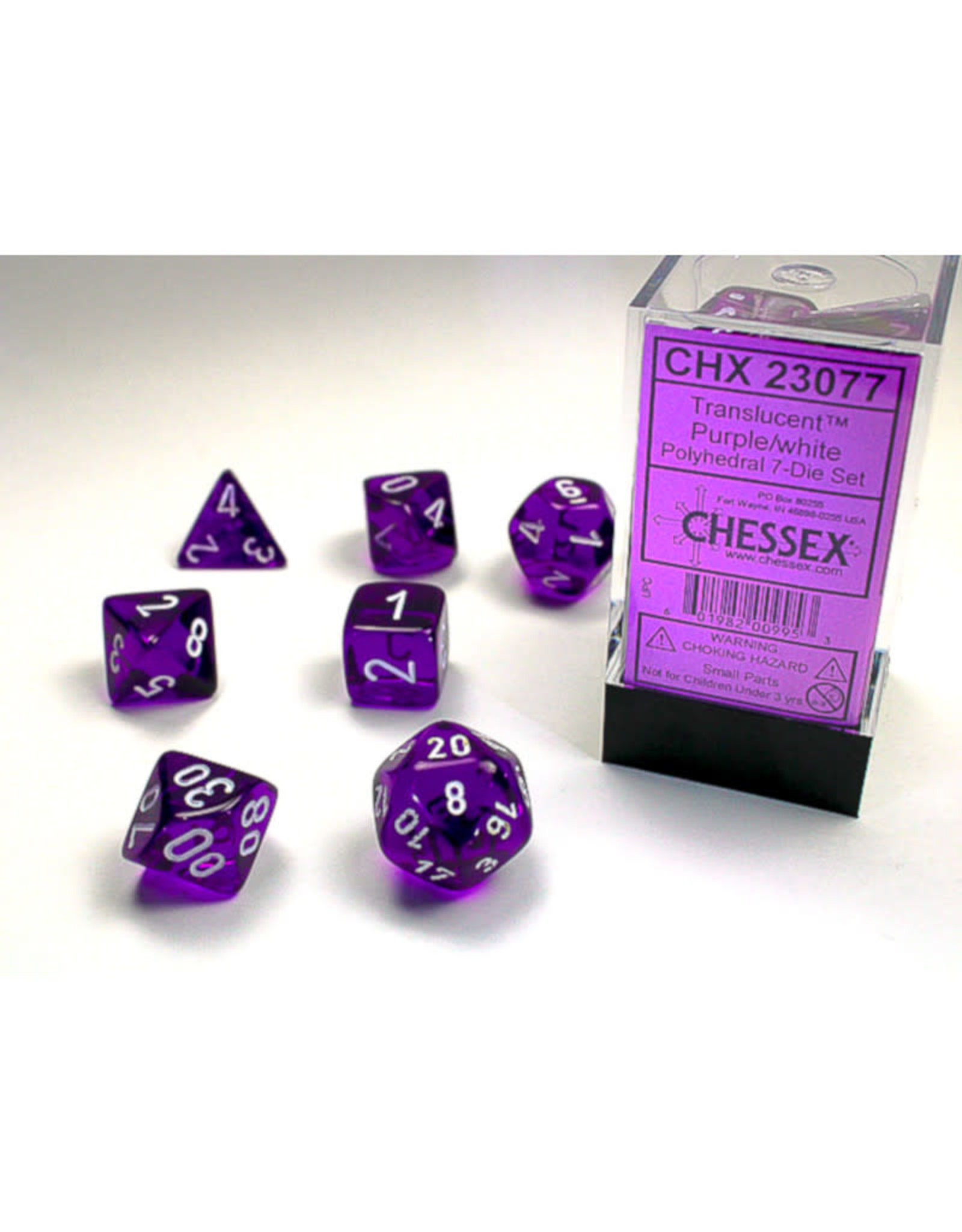 Chessex Polyhedral Dice Set: Translucent Purple/White (7)