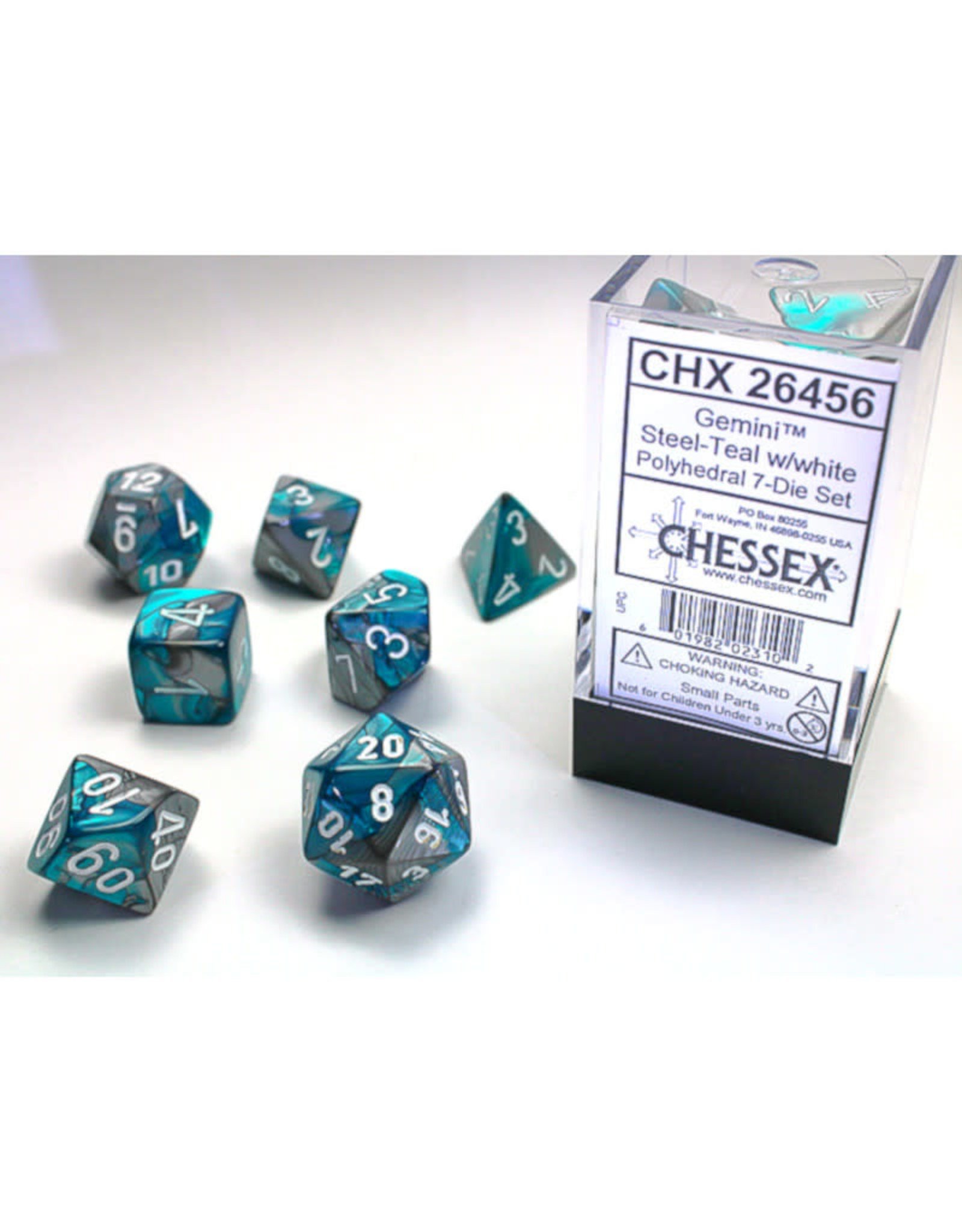 Chessex Polyhedral Dice Set: Gemini Steel Teal/White (7)