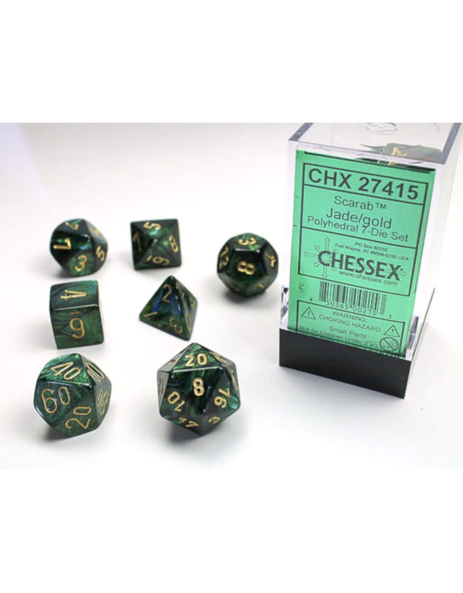 Chessex Polyhedral Dice Set: Scarab Dice Jade/Gold (7)