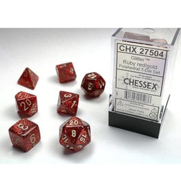 Chessex Polyhedral Dice Set: Glitter Ruby/Gold (7)