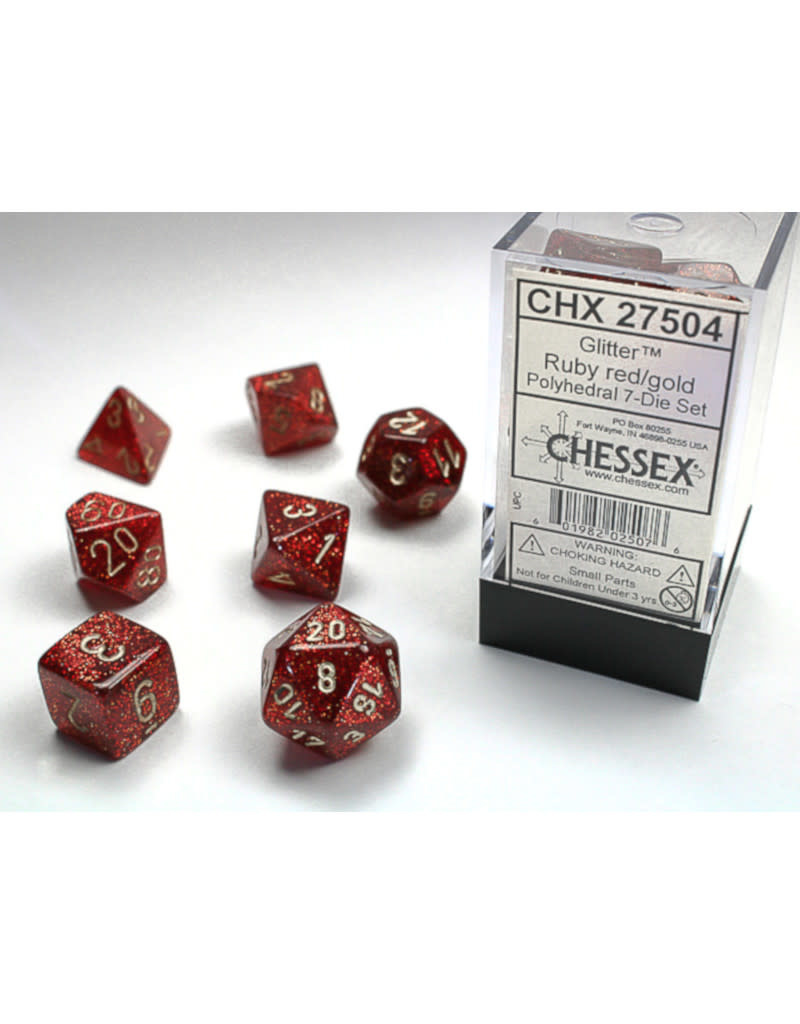 Polyhedral Dice Set: Glitter Ruby/Gold (7) - Game Night Games