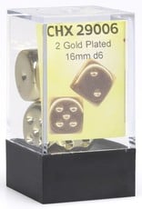 Chessex D6 Dice Pair: Gold-plated 16mm With Pips