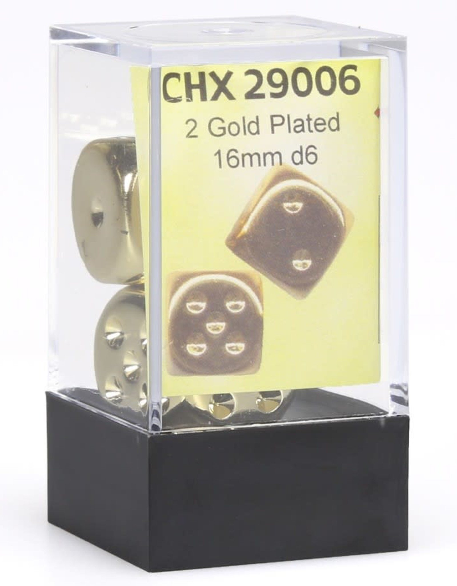 Chessex D6 Dice Pair: Gold-plated 16mm With Pips