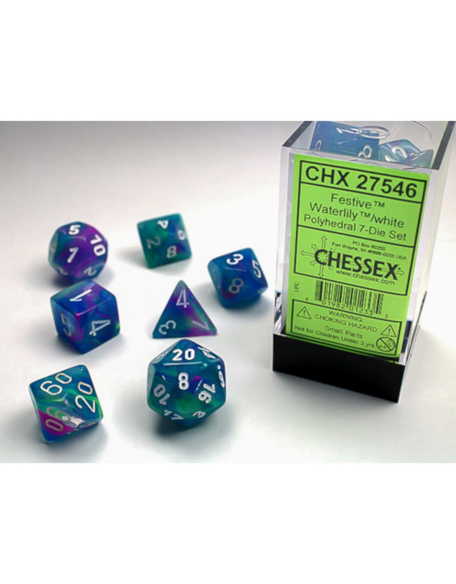 Waterlily with White Numbers 6 Pieces Festive 20 Sided D20 Chessex Dice 