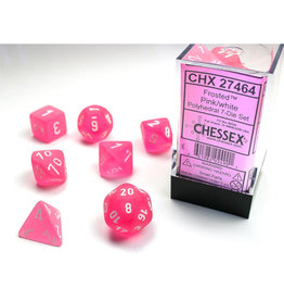 Chessex Polyhedral Dice Set: Frosted Poly Pink/White (7)