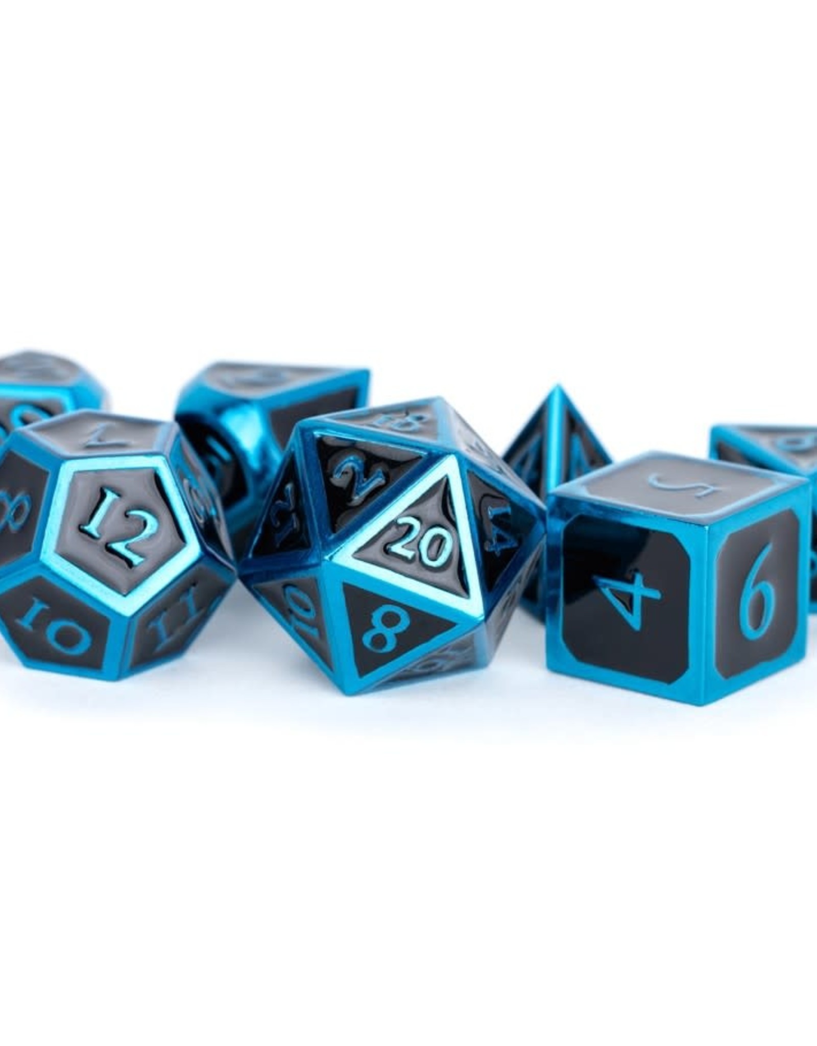 Metallic Dice Games Metal Polyhedral Dice (7) Blue with Black Enamel