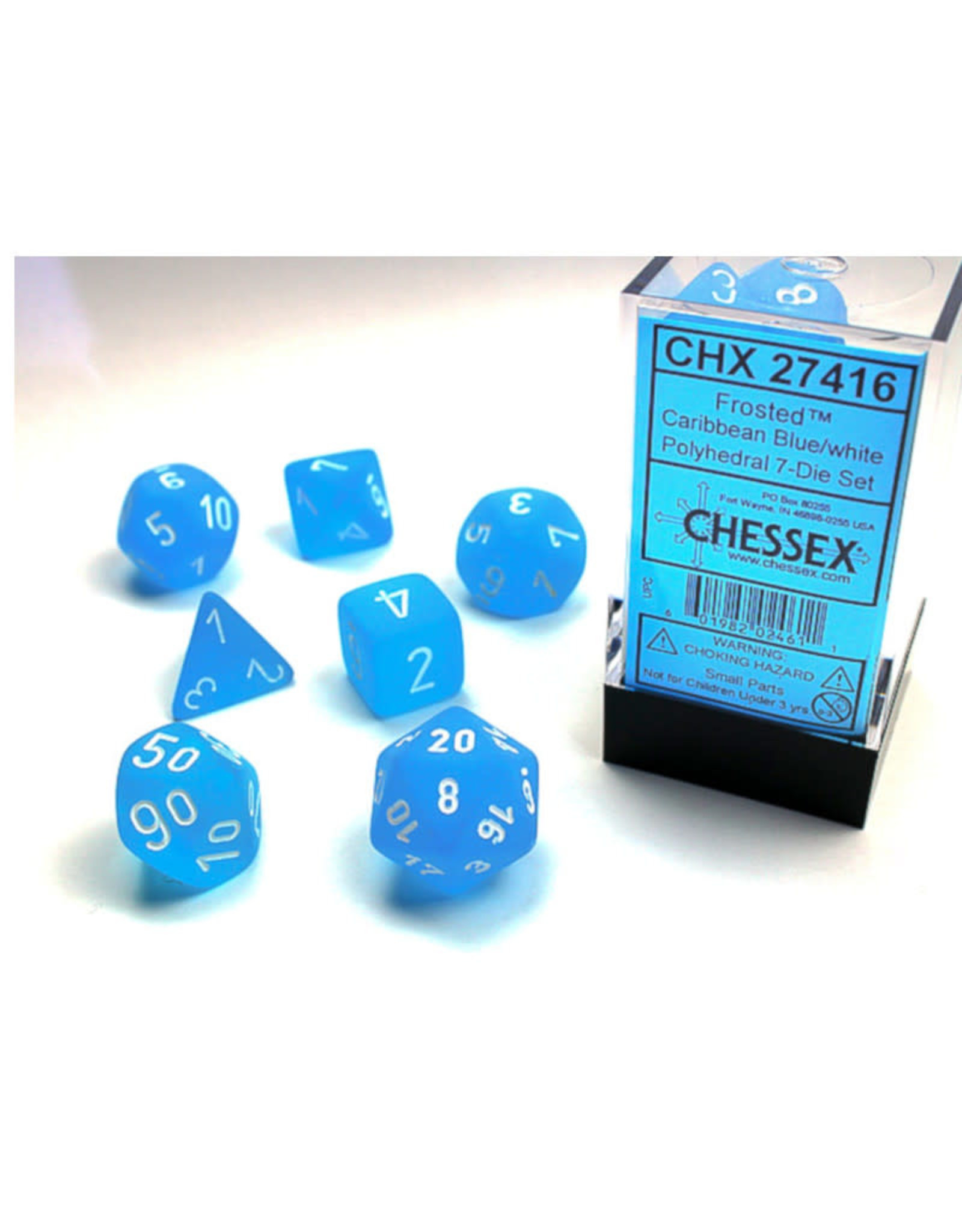 Chessex Polyhedral Dice Set: Frosted Caribbean Blue/White (7)