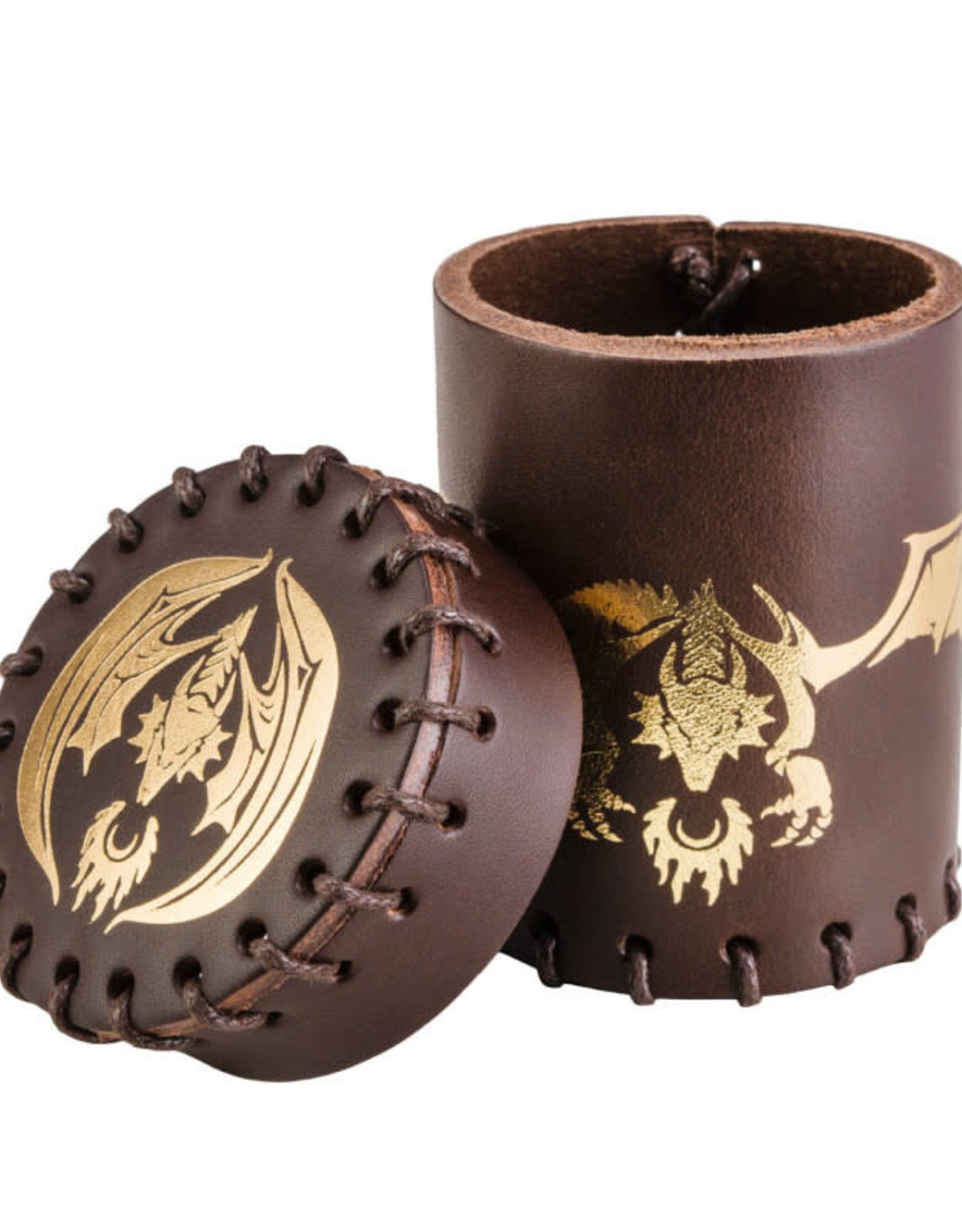 Q Workshop Dice Cup: Flying Dragon Brown/Golden Leather