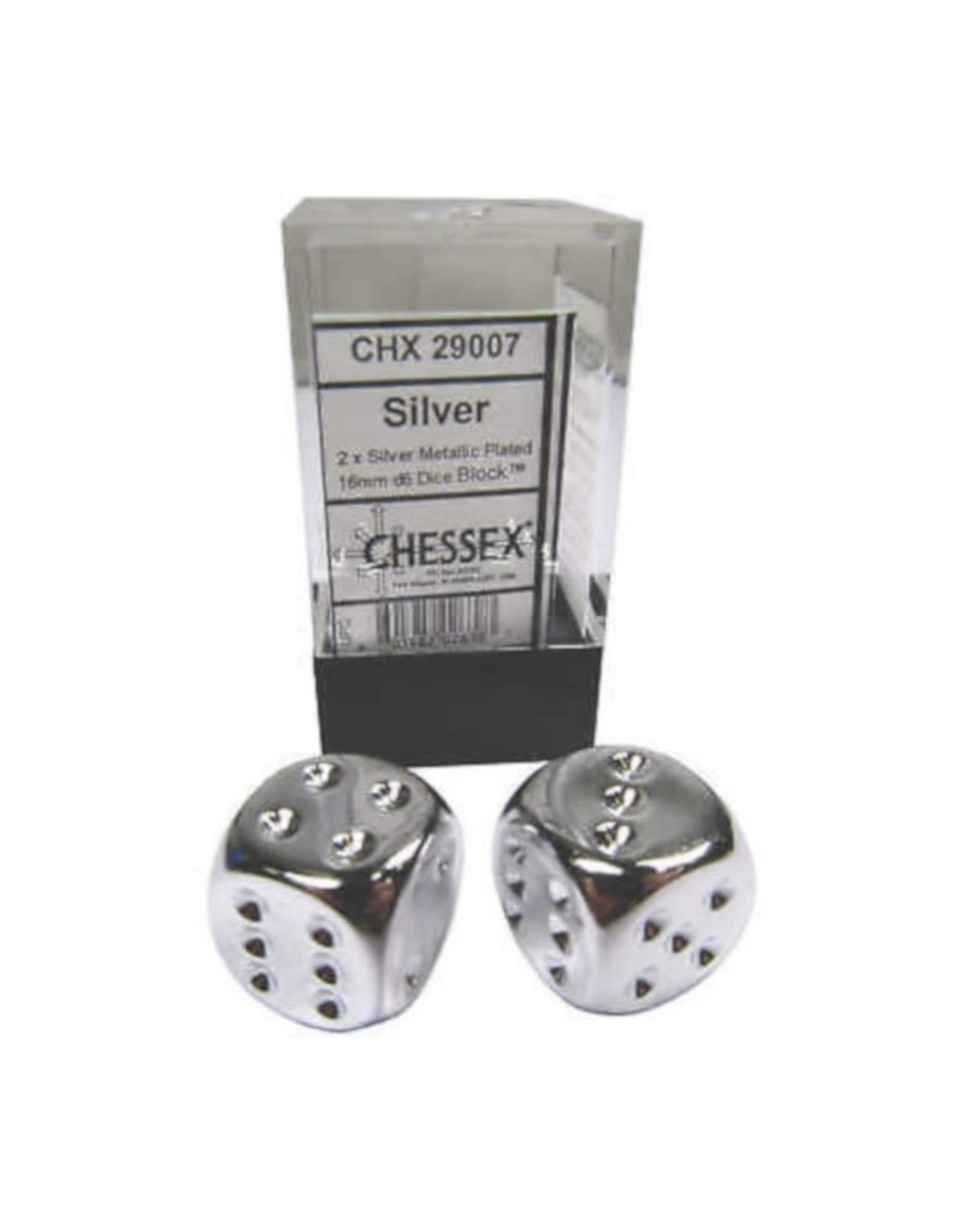 Chessex D6 Dice Pair: Silver-plated 16mm With Pips