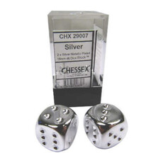 Chessex D6 Dice Pair: Silver-plated 16mm With Pips