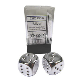 Chessex D6 Dice Pair: Silver-plated 16mm With Pips