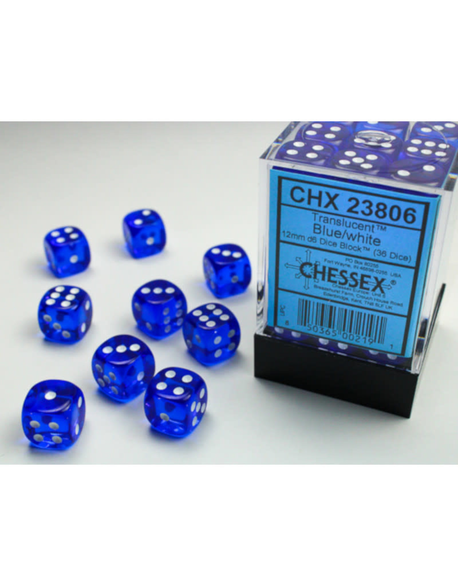 Chessex D6 Dice: 12mm Translucent Blue (36)