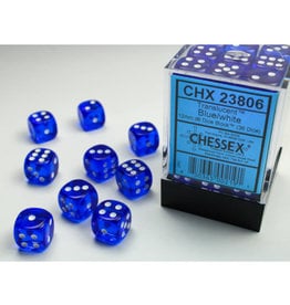 Chessex D6 Dice: Translucent 12mm Blue/White (36)