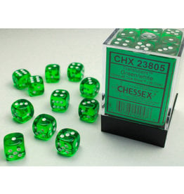 Chessex D6 Dice: Translucent 12mm Green/White (36)