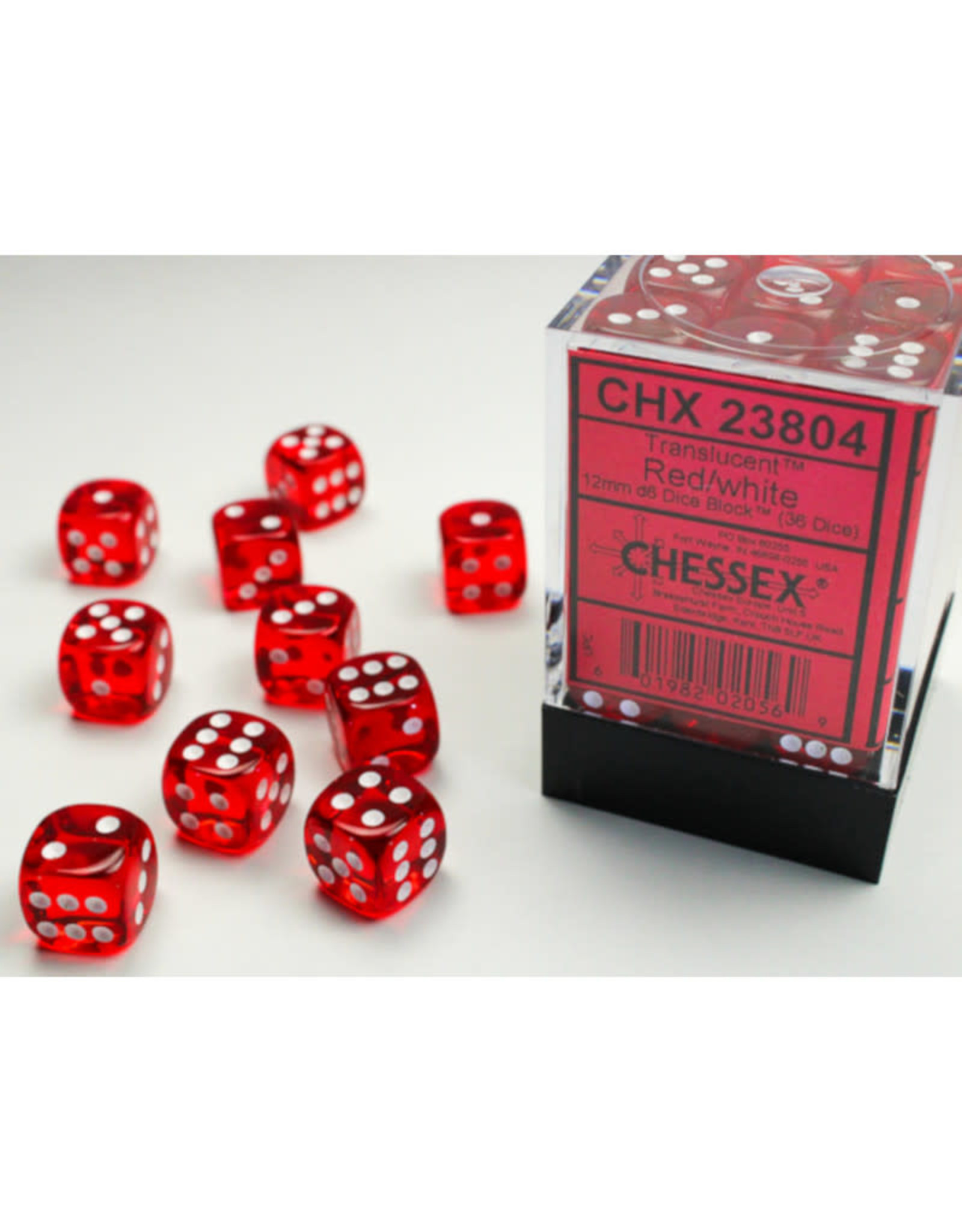 Chessex D6 Dice: 12mm Translucent Red(36)