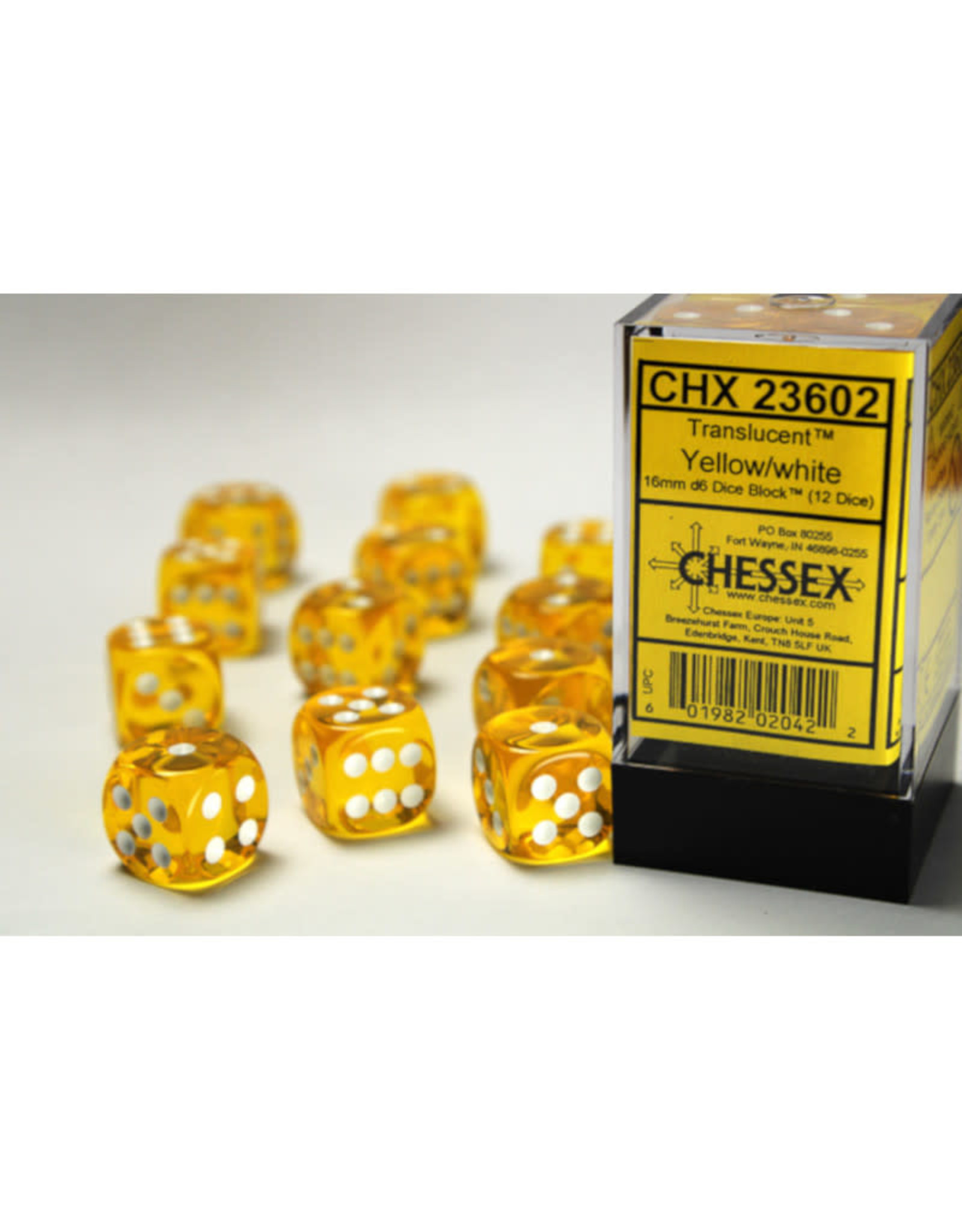 Chessex D6 Dice: 16mm Translucent Yellow (12)