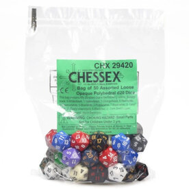 Chessex Assorted D20 Dice: Opaque Assorted Bag of Dice (50)