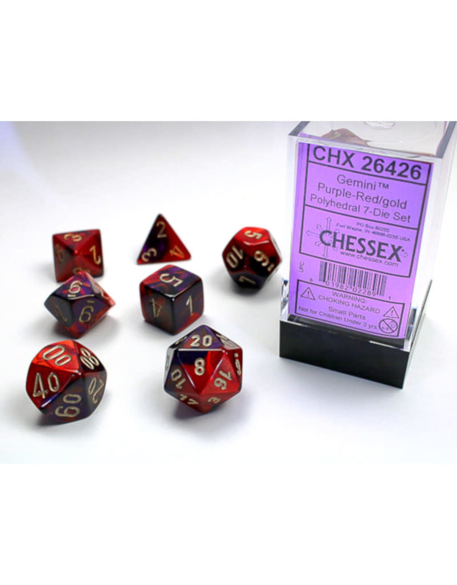 Chessex Polyhedral Dice Set: Gemini Purple Red/Gold (7)