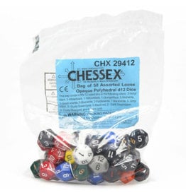 Chessex Assorted D12 Dice: Bag of Opaque Dice (50)