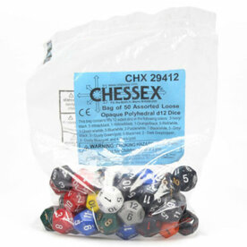 Chessex Assorted D12 Dice: Bag of Opaque Dice (50)