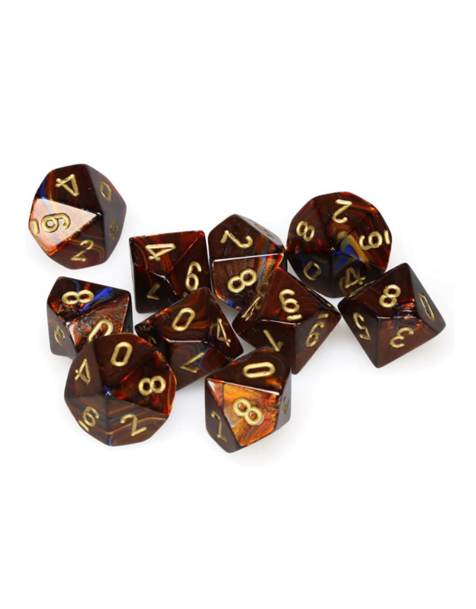 Chessex D10 Dice: Scarab Blue/Blood/Gold (10)