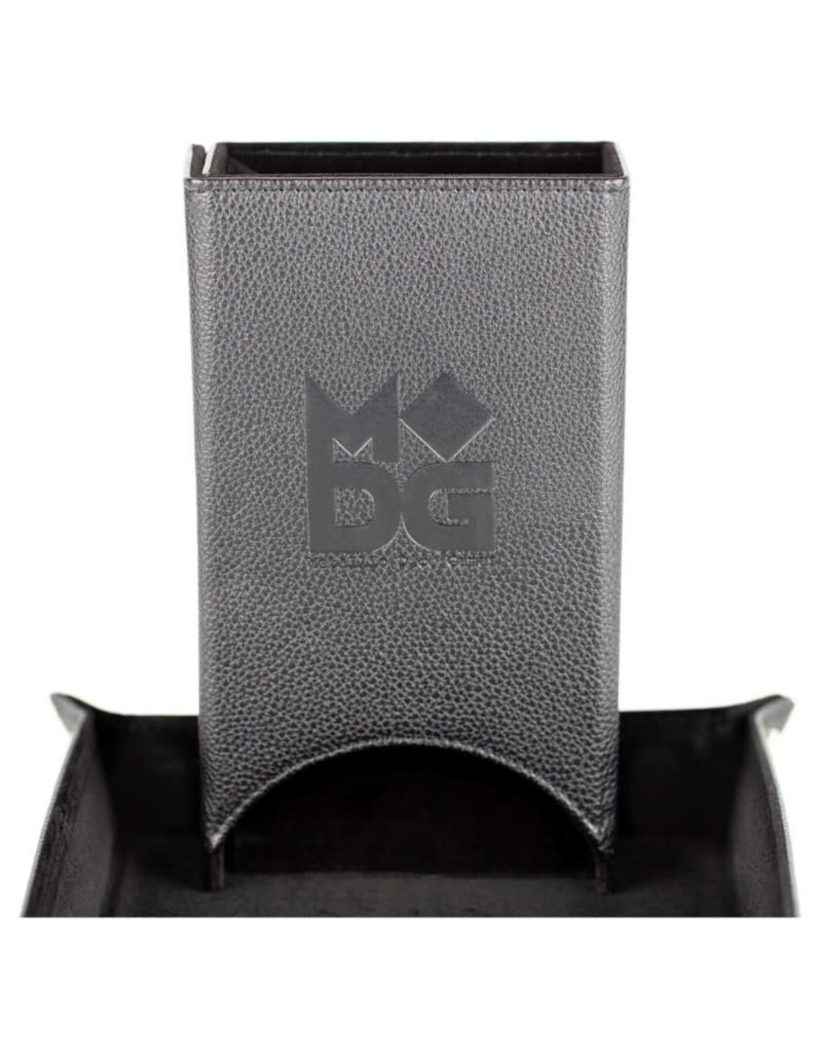 Metallic Dice Games Fold Up Leather Dice Tower: Black