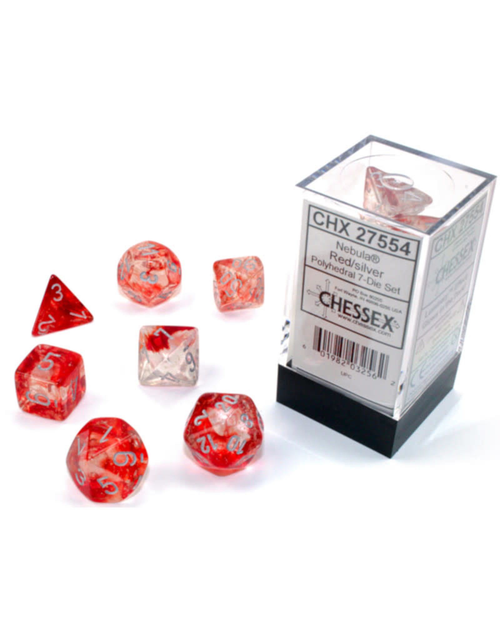 Chessex Polyhedral Dice Set: Nebula Red/Silver (7) Glow in the Dark