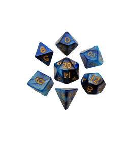 LIGHT BLUE GOLD NUMBERS Game MDG 7 MINI POLYHEDRAL DICE SET METALLIC DARK BLUE 