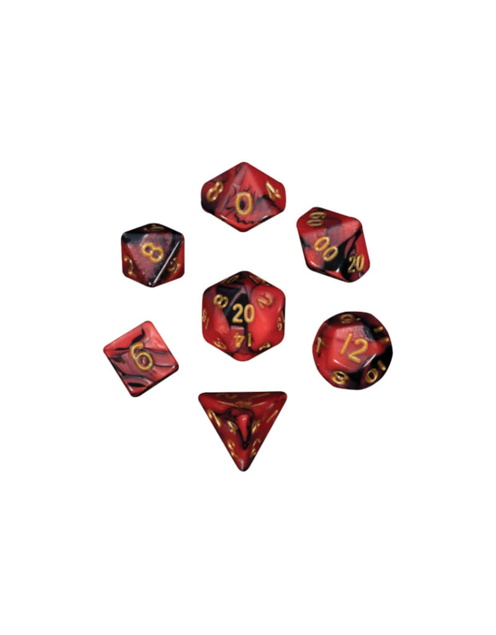 Metallic Dice Games Mini Polyhedral Dice Set (7) Red with Black