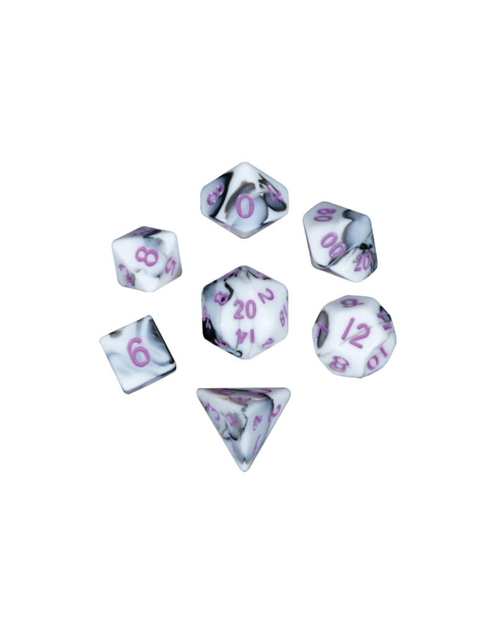 Metallic Dice Games Mini Polyhedral Dice Set (7) Marble with Purple