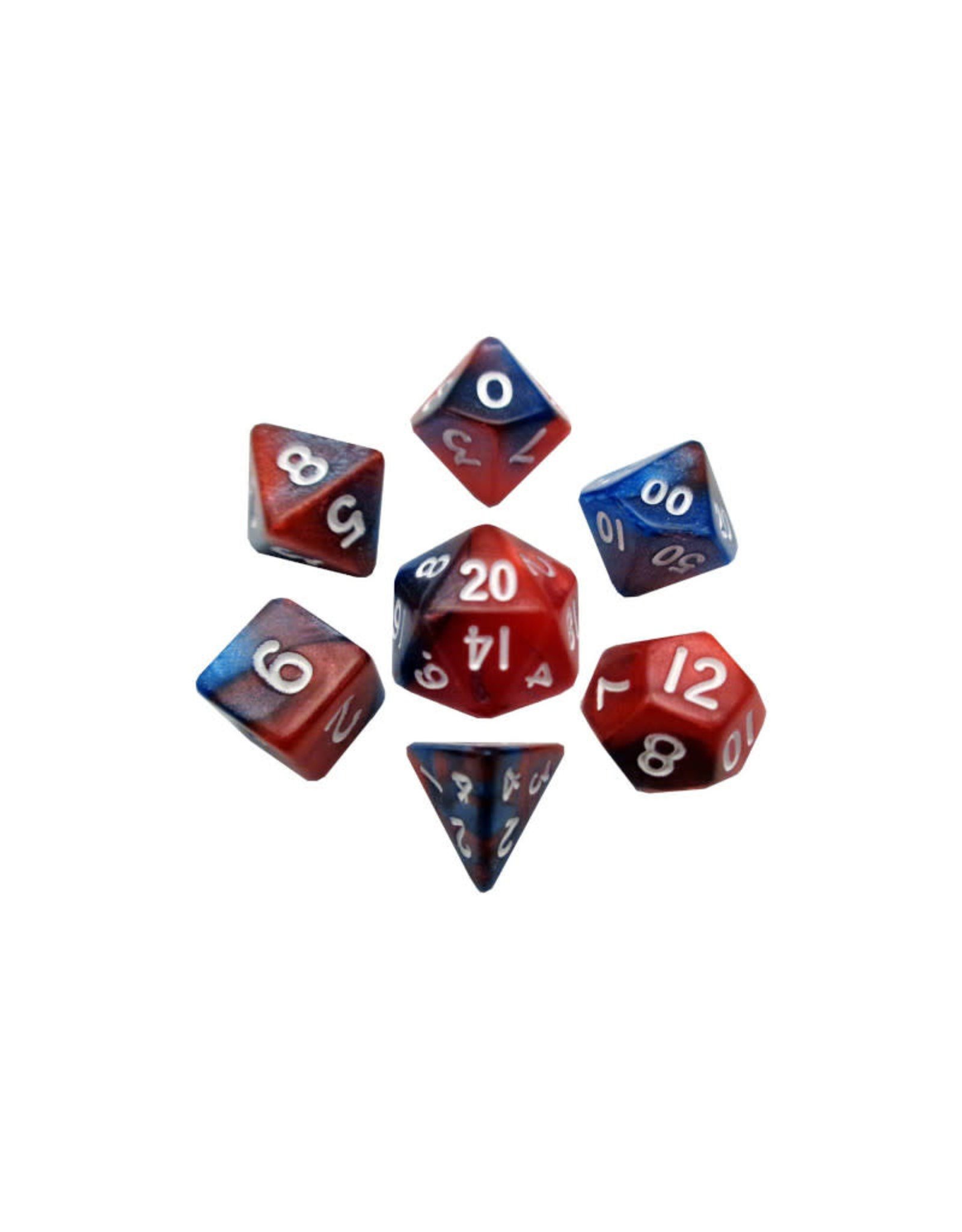 Metallic Dice Games Mini Polyhedral Dice Set (7) Red with Blue