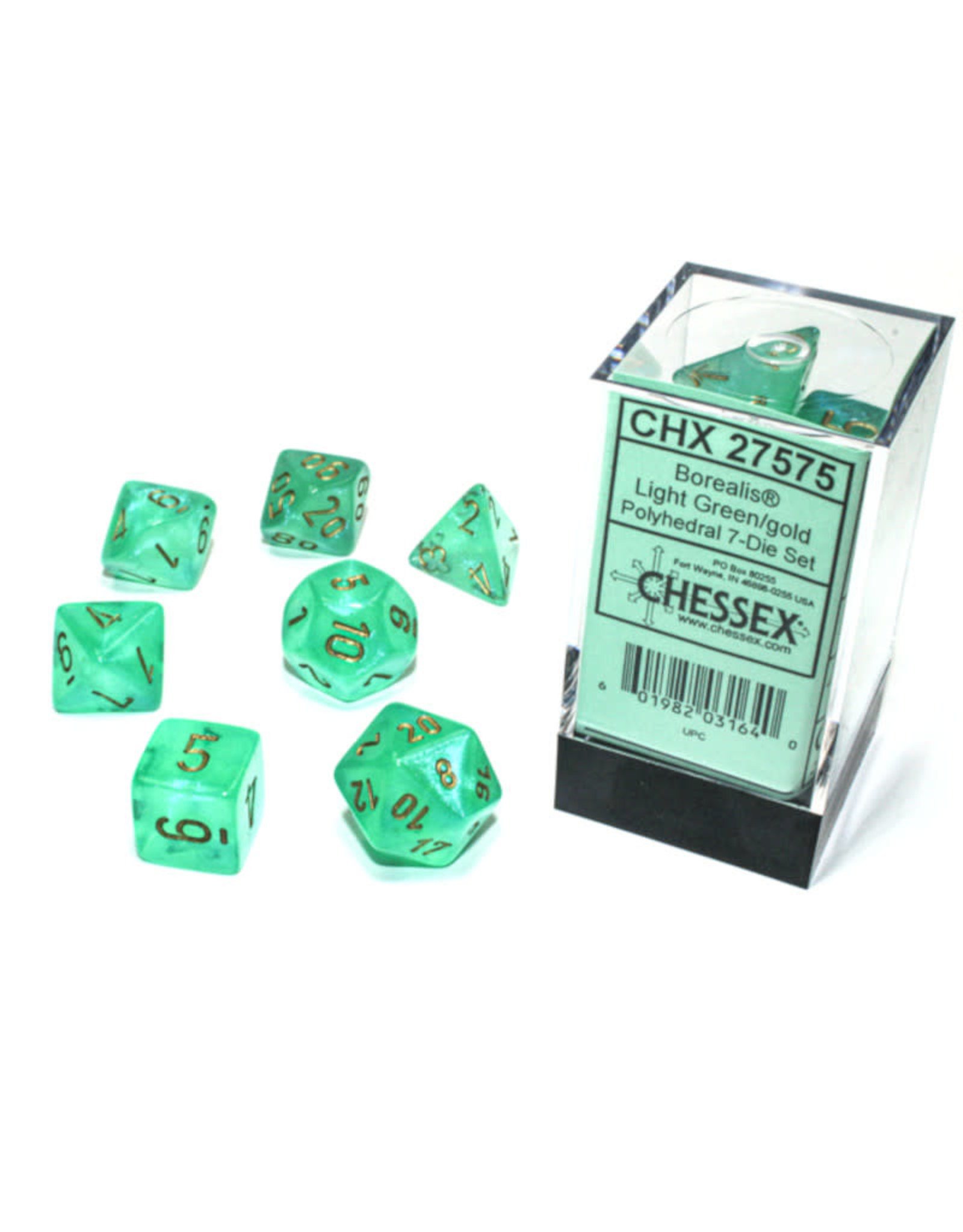 Chessex Polyhedral Dice Set: Borealis Light Green/Gold (7)