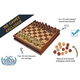 Medieval Chess Set: Wooden Board with Drawers 15 Inch