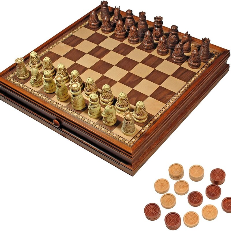 Medieval Chess Set: Wooden Board with Drawers 15 Inch