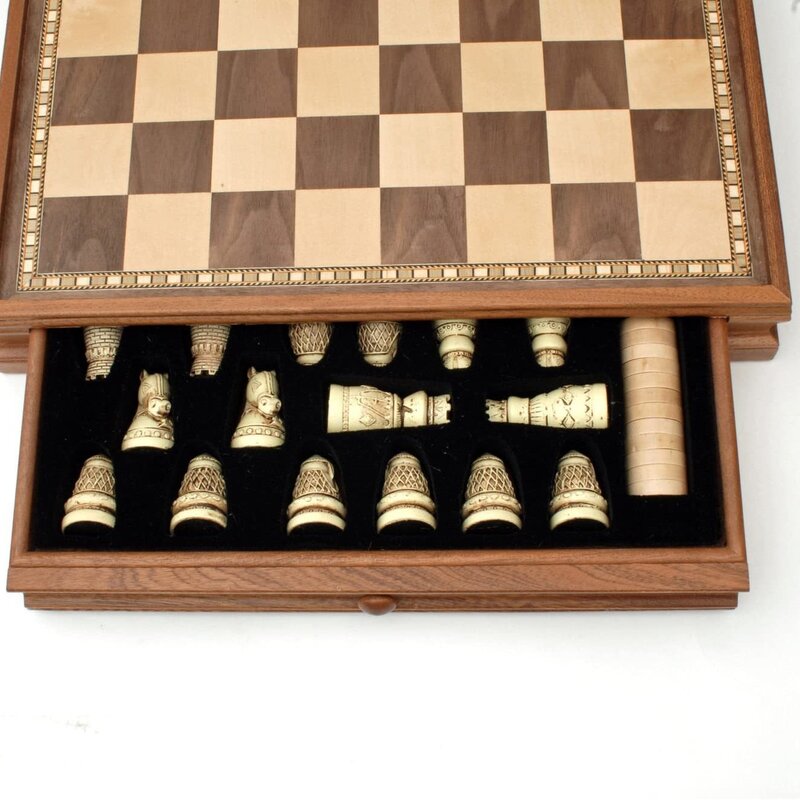 Medieval Chess Set: Wooden Board with Drawers 15 Inch