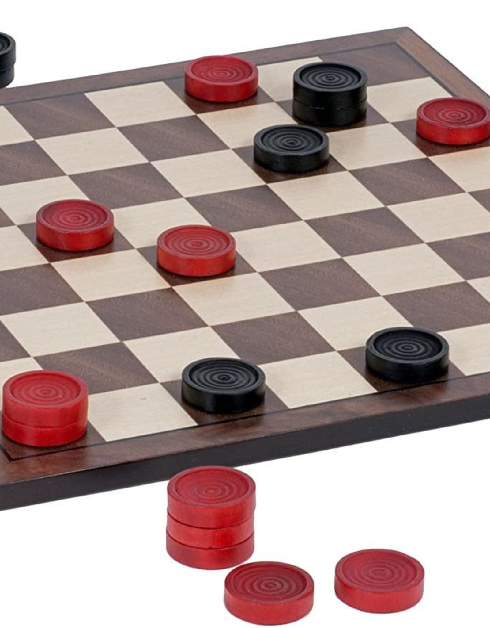 Checkers Set: Black and Red Wooden Board