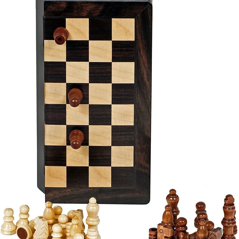 Chess Set: Magnetic 8 Inch Wood Travel Set