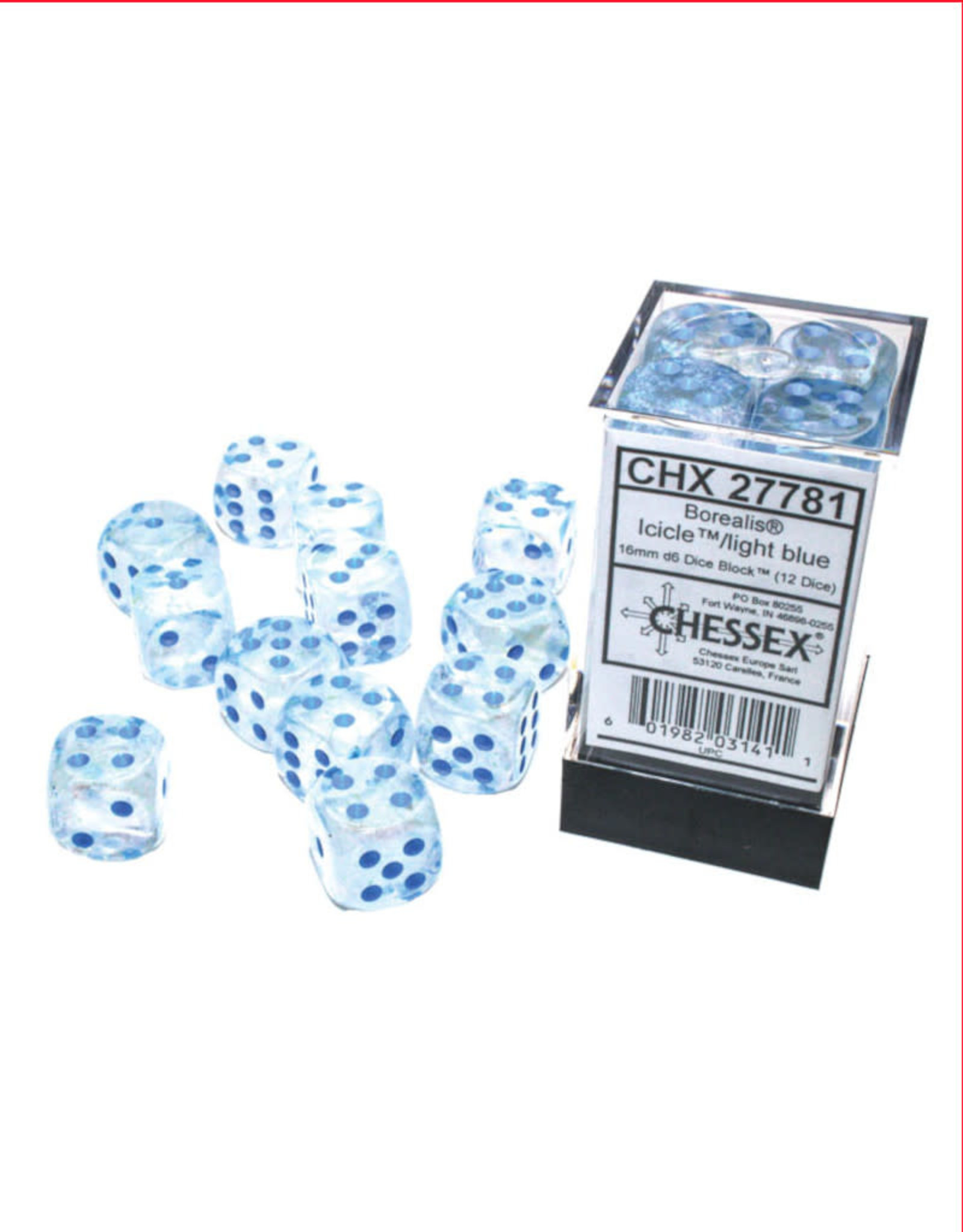 Chessex D6 Dice: 16mm (12) Borealis Icicle