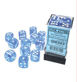 Chessex D6 Dice: 16mm Borealis (12) Sky Blue