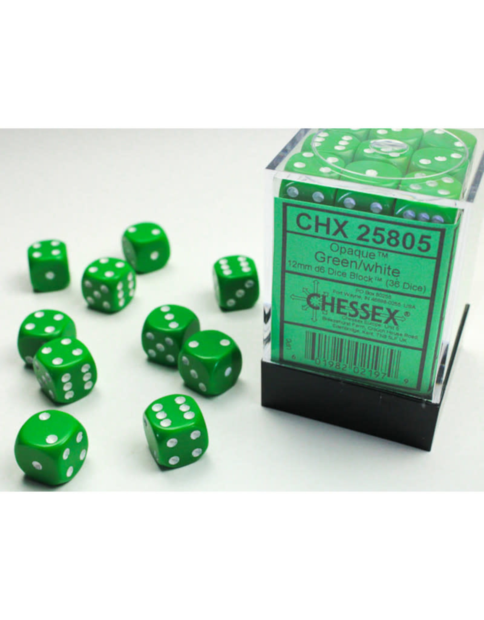 Chessex D6 Dice: 12mm (36) Green