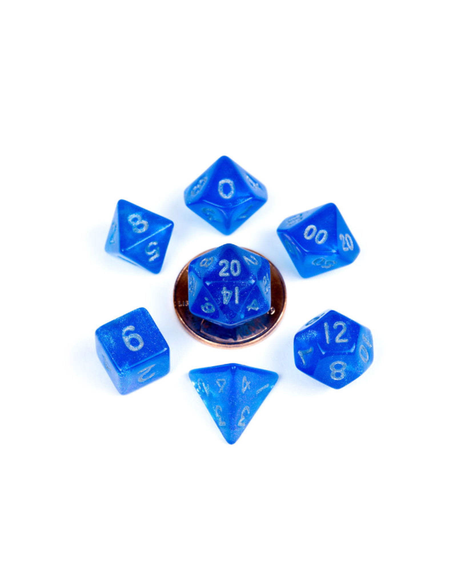 Metallic Dice Games Mini Polyhedral Dice Set (7) Stardust Blue Silver