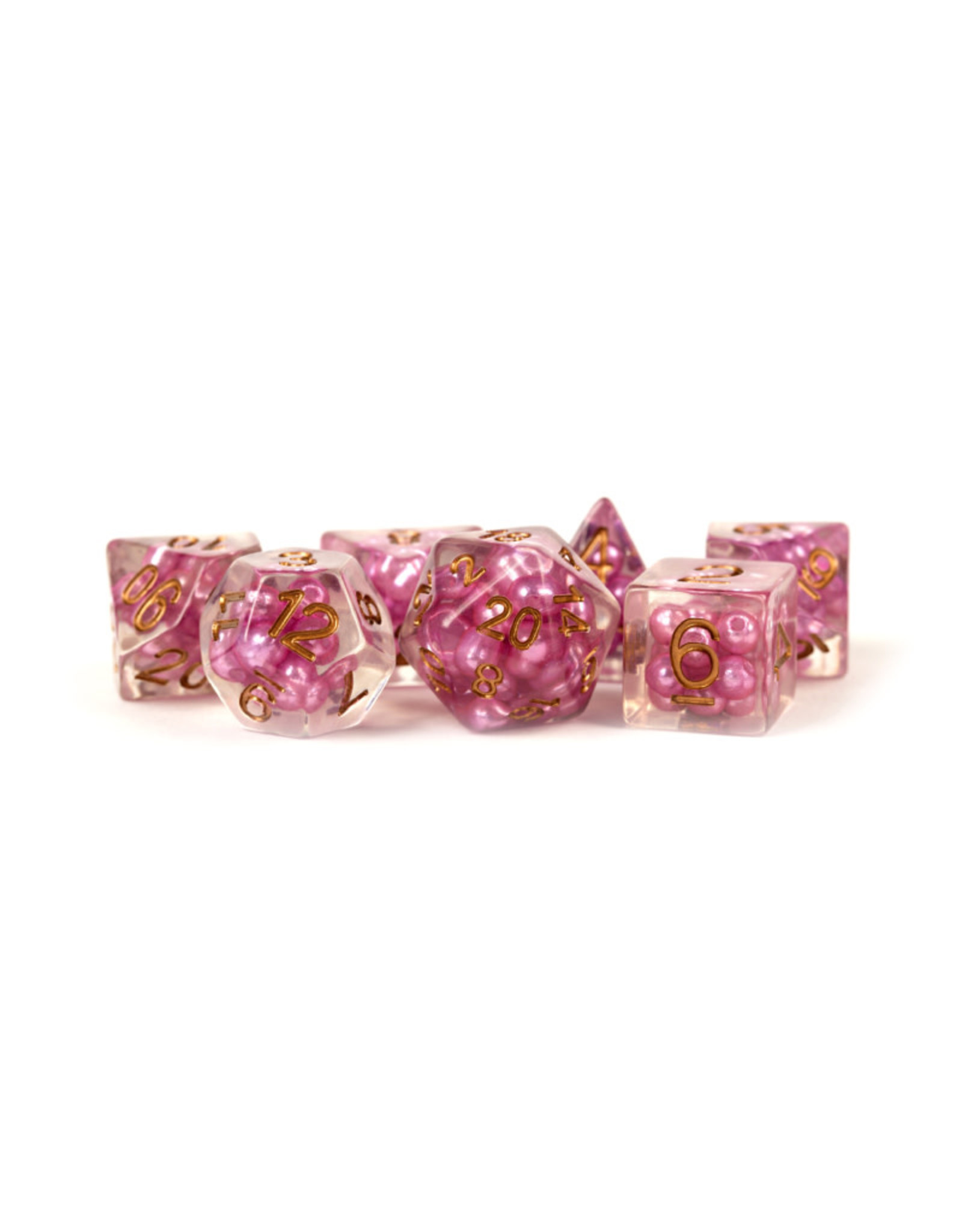 Metallic Dice Games Resin Polyhedral Dice (7) Pearl Pink