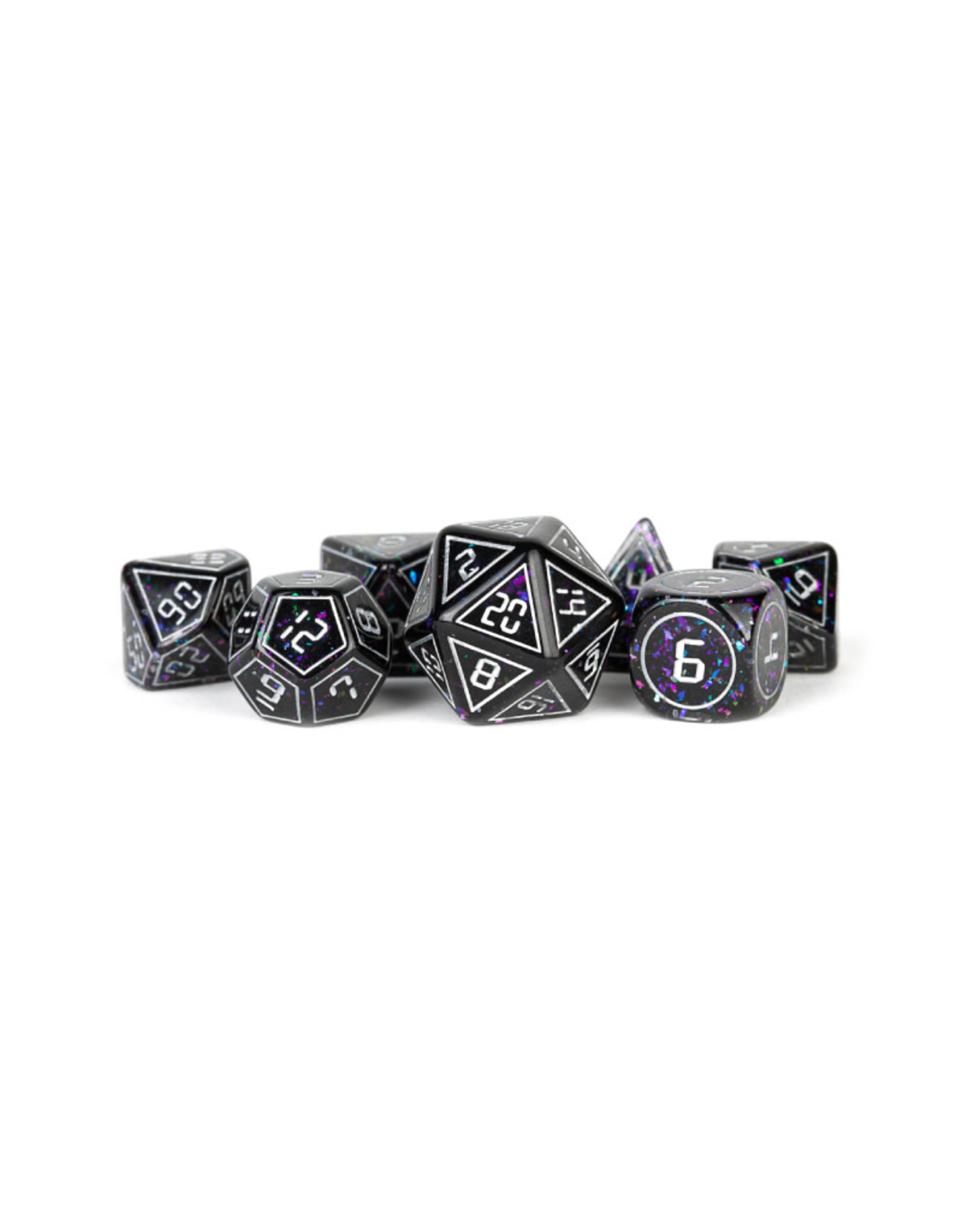 Metallic Dice Games Resin Polyhedral Dice (7) Framed Void