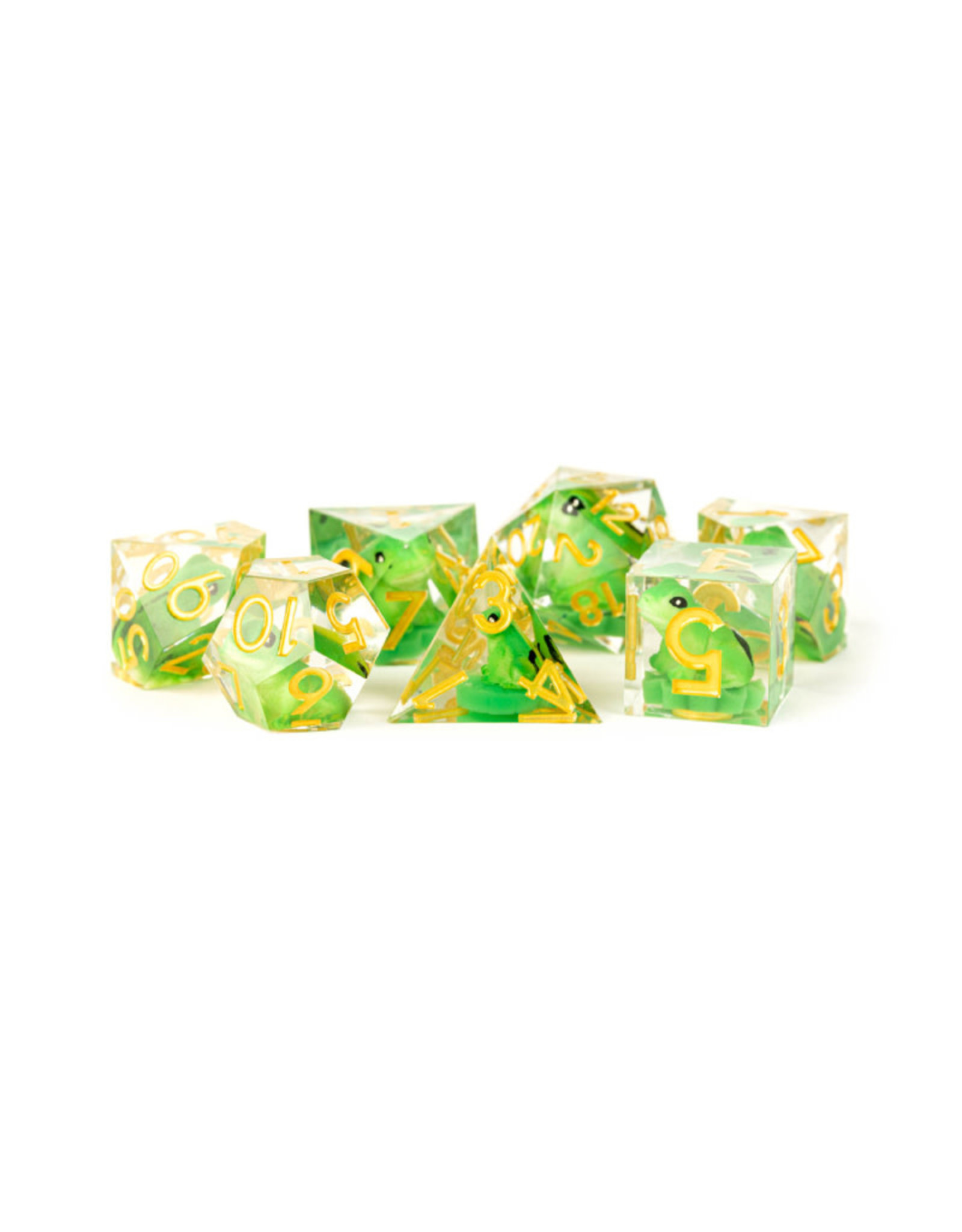 Metallic Dice Games Resin Polyhedral Dice (7) Frog Dice