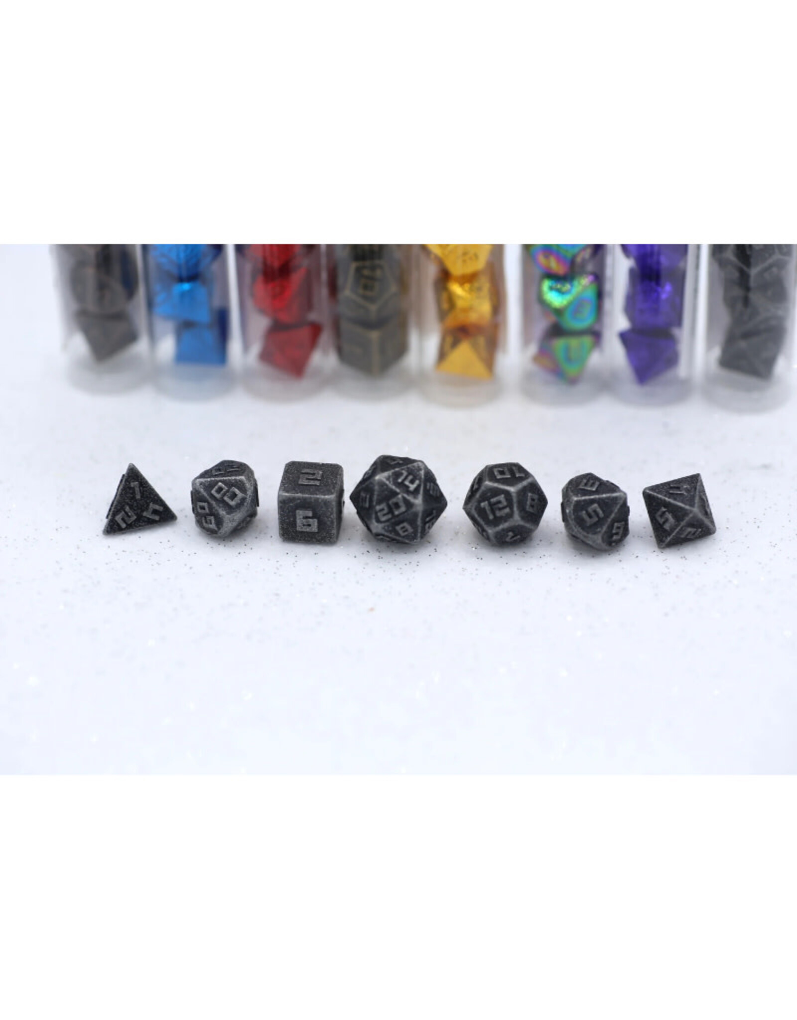 Hymgho Premium Dice Mini Metal Polyhedral Dice Set (7) Ancient Silver