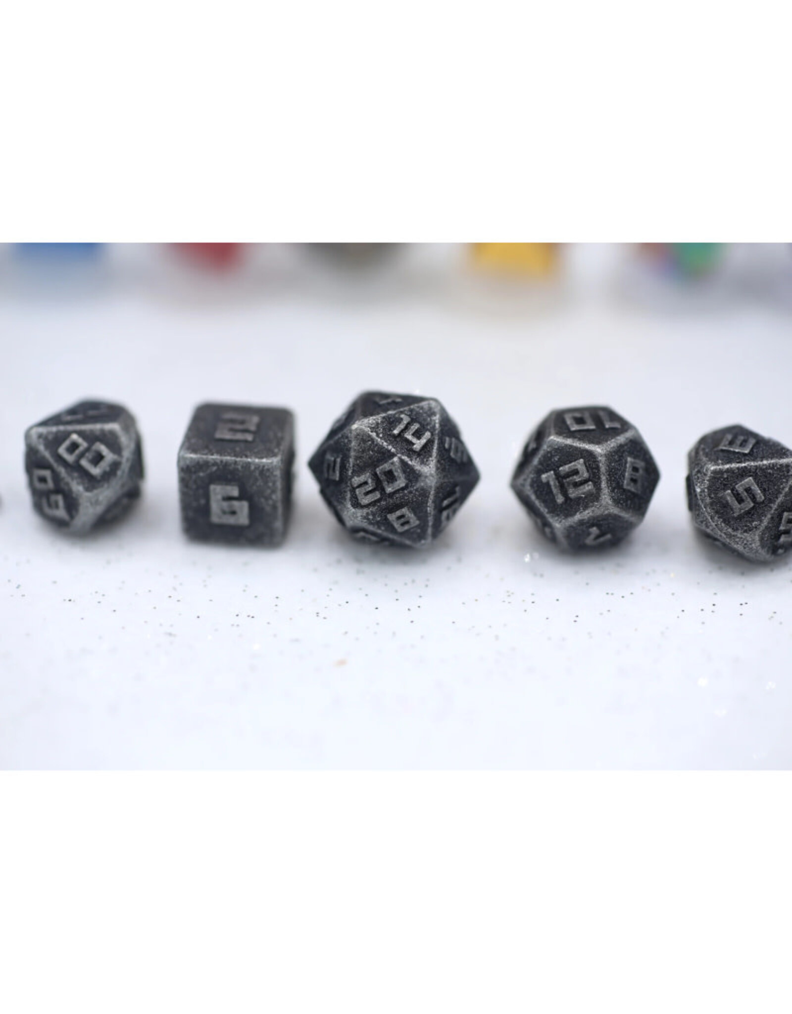 Hymgho Premium Dice Mini Metal Polyhedral Dice Set (7) Ancient Silver