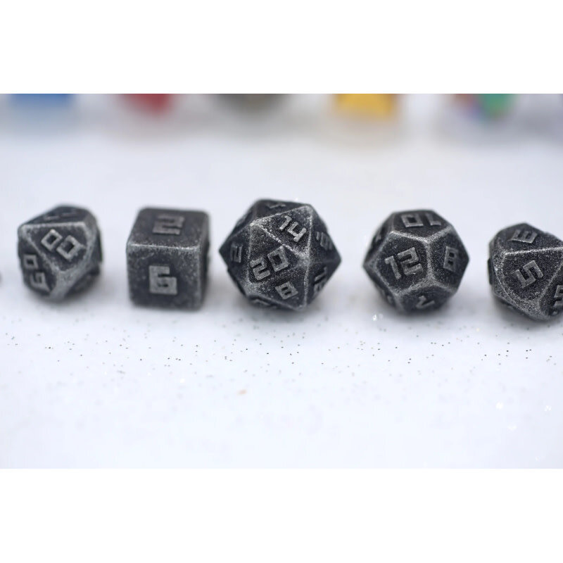 Hymgho Premium Dice Mini Metal Polyhedral Dice Set (7) Ancient Silver
