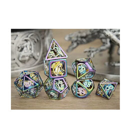 Hymgho Premium Dice Hollow Metal Dragon Dice Set - Rainbow / White